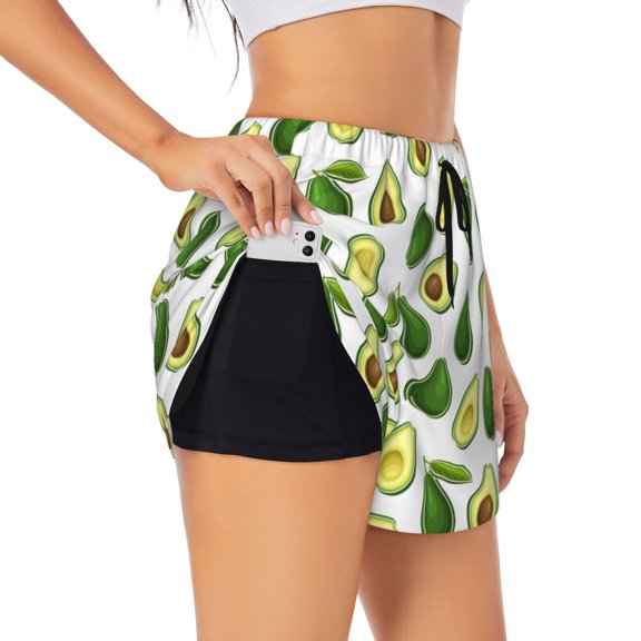 Daiia Avocado1 Pattern Women's 2 in 1 Running Shorts - Lightweight Athletic Workout Gym Yoga Shorts Liner with Phone Pockets-X-Large