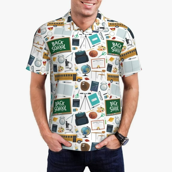 Daiia Back To School A Pattern Men’s Polo Shirts,Solid Deck Shirt,Classic Fit, Breathable Cotton Polo for Casual and Sport Wear-XX-Large