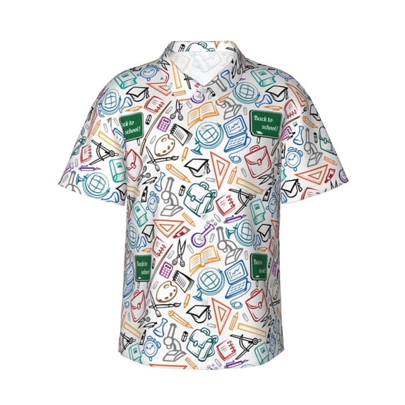 Daiia Back To School Hawaiian Shirt for Men Gentle Cotton Regular Short Sleeve Casual-Large