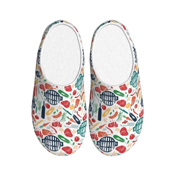 Daiia Barbecue Print Women’s Fuzzy Slippers Memory Foam Lightweight House Shoes Cozy Loafer Flannel House Shoes-35/36