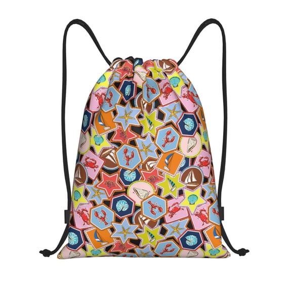 Daiia Beach Life Pattern Drawstring Backpack, Gym Bag, Lightweight Backpack, Water-Resistant Bag Travel Sports Backpack, Fitness Bag, Yoga Bag-Medium