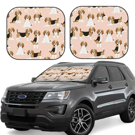 Daiia Beagle Dog On Brown 2PCS Car Windshield Sun Shade, Foldable Sun Shield for Car Front Window, Auto Sun Blocker Visor Protector Universal for Truck SUV Pickup-Large