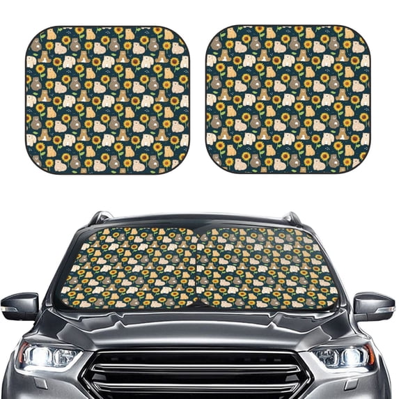 Daiia Bear Sunflower 2PCS Car Windshield Sun Shade, Foldable Sun Shield for Car Front Window, Auto Sun Blocker Visor Protector Universal for Truck SUV Pickup-Small