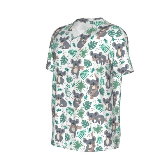 Daiia Bears and Tropical Leaves Mens Baseball Jersey Button Down Shirts Short Sleeve Sports Uniforms-3X-Large