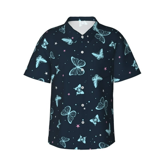 Daiia Beautiful Butterflies Hawaiian Shirt for Men Gentle Cotton Regular Short Sleeve Casual-3X-Large
