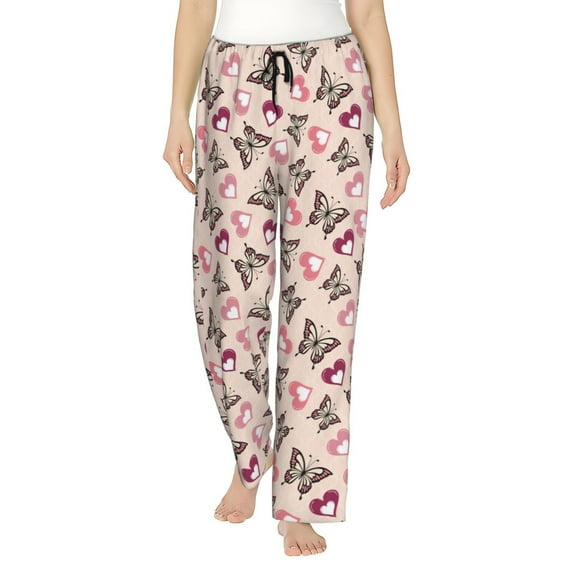 Daiia Beautiful Butterflies and Hearts Women's Sleep Pant with Pockets and Drawstring,Pajama Pants-X-Large