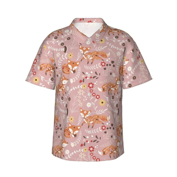 Daiia Beautiful Fox Hawaiian Shirt for Men Gentle Cotton Regular Short Sleeve Casual-X-Large