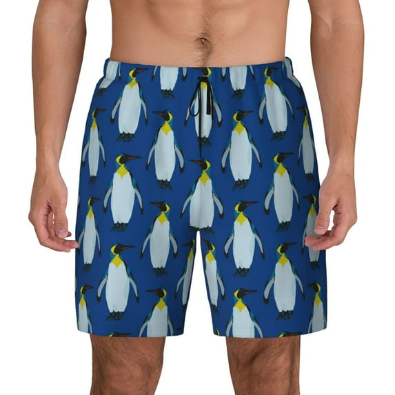 Daiia Beautiful King Penguin Pattern Mens Swim Trunks Swim Shorts Quick Dry Swim Shorts with Mesh Lining Pockets-Small