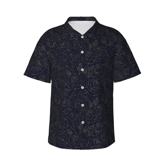 Daiia Beautiful Roses Hawaiian Shirt for Men Gentle Cotton Regular Short Sleeve Casual-Small