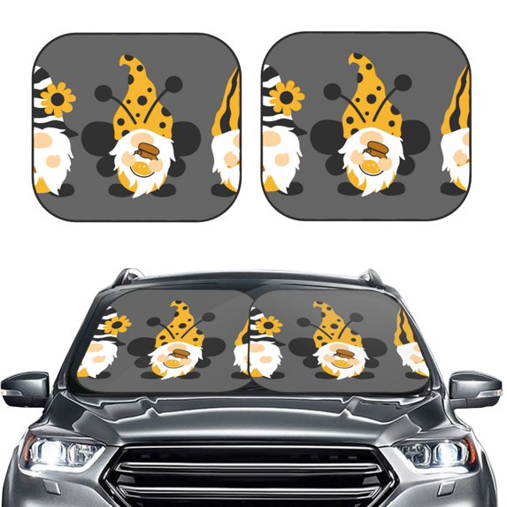 Daiia Bee Gnome With Sunflower 2PCS Car Windshield Sun Shade, Foldable Sun Shield for Car Front Window, Auto Sun Blocker Visor Protector Universal for Truck SUV Pickup-Small