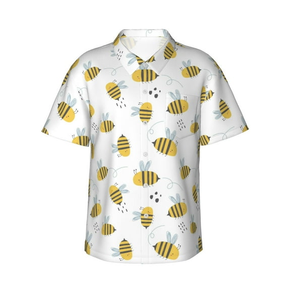 Daiia Bee Hawaiian Shirt for Men Gentle Cotton Regular Short Sleeve Casual-Medium