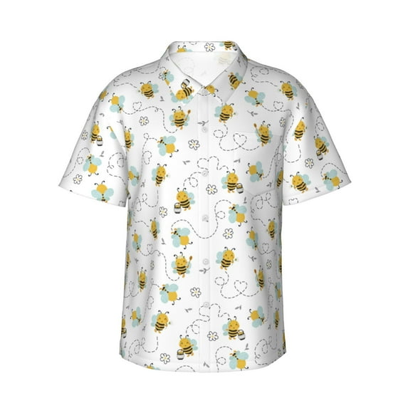 Daiia Bee Hawaiian Shirt for Men Gentle Cotton Regular Short Sleeve Casual-X-Large
