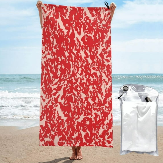 Daiia Beef Pattern Quick Dry Towel, Super Absorbent Travel Towel with Hanging Loop & Carabiner, Lightweight Compact Fast-Drying Microfiber Towel-31.5"x63"