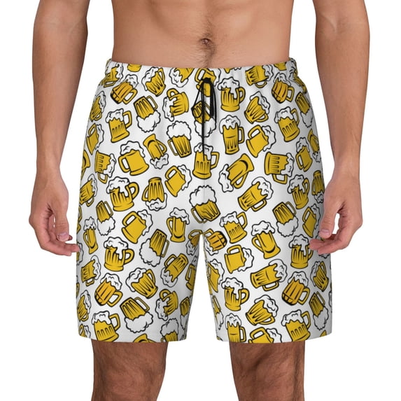 Daiia Beer Mens Swim Trunks Swim Shorts Quick Dry Swim Shorts with Mesh Lining Pockets-X-Large