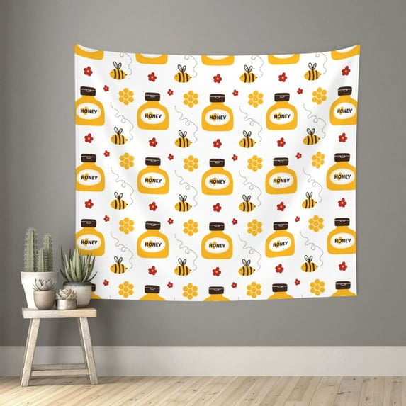 Daiia Bees and Flowers Pattern Tapestry 60x51 Inches Wall Hanging Tapestry Artistic Wall Hanging Bedroom Wall Decor Living Room Tapestry Dorm Room Decor
