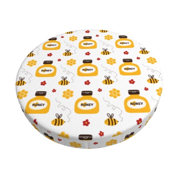 Daiia Bees and Flowers Stool Covers Round,Round Bar Stool Covers Waterproof Bar Chair Covers Washable Stool Cushion Slipcover for 12-14 Inch Chair-12 inch