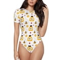thumbnail image 1 of Daiia Bees and Flowers print Women's Crew Neck Short Sleeve Bodysuit Fashion Tops Fit Casual Basic Extender Bodysuit-Large, 1 of 9