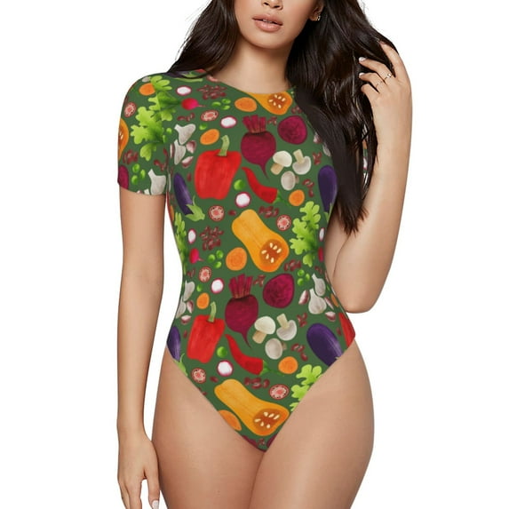 Daiia Begetable Women'S Crew Neck Short Sleeve Slim Fit T Shirts Tops Basic Bodysuit Leotard Clothing-Xx-Large