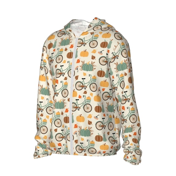 Daiia Bicycle And Pumpkins UPF 50+ Sun Protection Hoodie Jacket Lightweight Long Sleeve Sun Shirt for Women Men with Pocket Hiking Outdoor-XX-Large