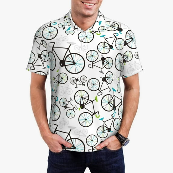 Daiia Bicycle Pattern Men’s Polo Shirts,Solid Deck Shirt,Classic Fit, Breathable Cotton Polo for Casual and Sport Wear-4X-Large