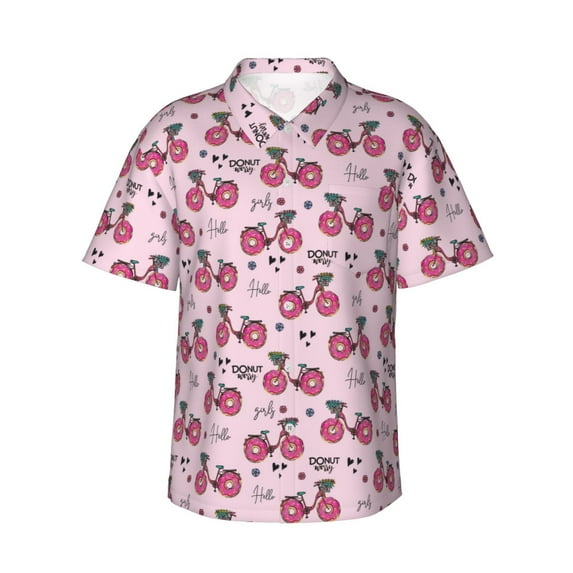 Daiia Bike with Donut Wheels Hawaiian Shirt for Men Gentle Cotton Regular Short Sleeve Casual-XX-Large