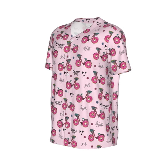 Daiia Bike with Donut Wheels Mens Baseball Jersey Button Down Shirts Short Sleeve Sports Uniforms-Large