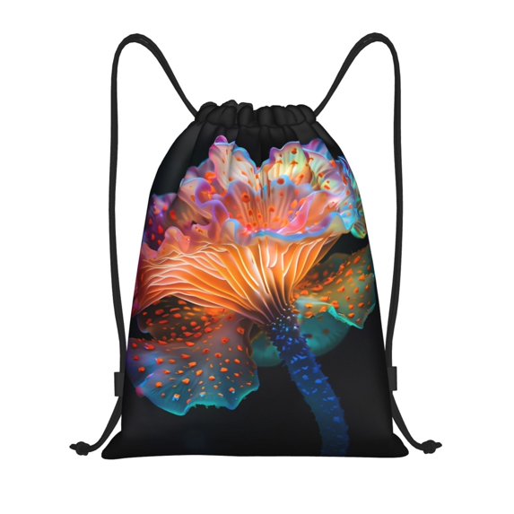Daiia Bioluminescent Underwater Flower Pattern Drawstring Backpack, Gym Bag, Lightweight Backpack, Water-Resistant Bag Travel Sports Backpack, Fitness Bag, Yoga Bag-Small