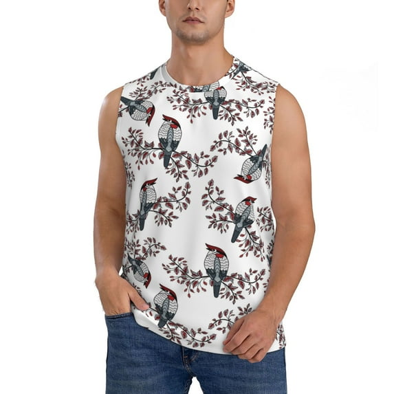 Daiia Bird Printed Men's Tank Tops,Casual Soft Sleeveless Gym Muscle Shirts Bodybuilding Tee-XX-Large