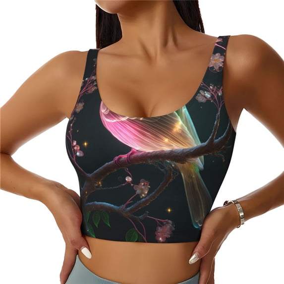 Daiia Bird5 Printed Women's Sports Bra, Breathable Activewear Bra with U-Back Design and Removable Pads, Comfortable and Supportive for Yoga, Workout-Large