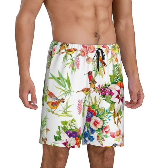 Daiia Birds And Flowers Mens Woven Stretch Pajama Short,Short Pajama Pants-X-Large