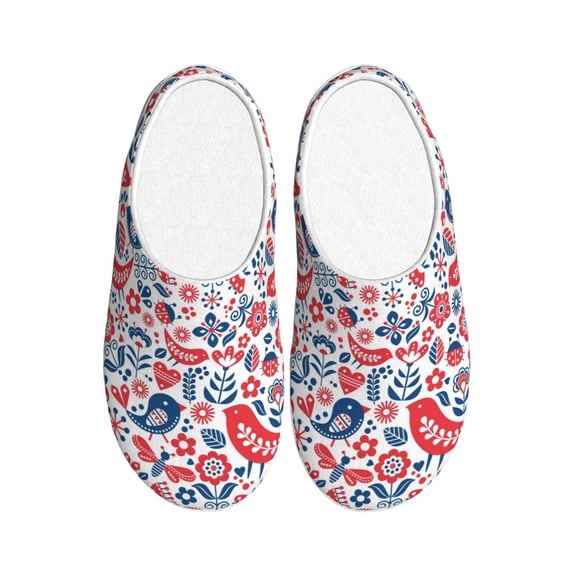 Daiia Birds Flowers Print Women’s Fuzzy Slippers Memory Foam Lightweight House Shoes Cozy Loafer Flannel House Shoes-40/41