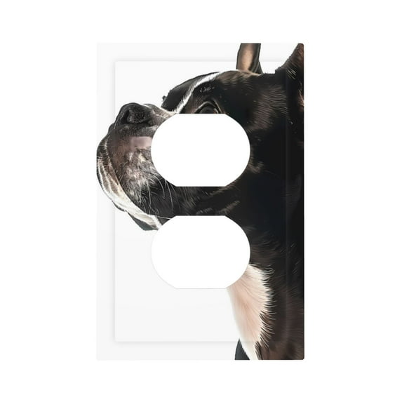 Daiia Black And White Boston Terrier Pattern Decorator Wall Plate Child Safe Outlet Cover, Switch and Outlet Covers,Size 1-Gang 5.0" x3.0" , Polycarbonate Thermoplastic-Style S