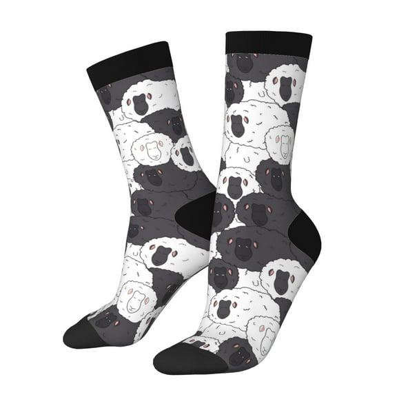 Daiia Black And White Sheeps Print Crew Socks – Soft Breathable Long Socks for Men & Women, Moisture-Wicking & Comfortable Daily Wear Socks, One-Size Fits Most (US 5-11)