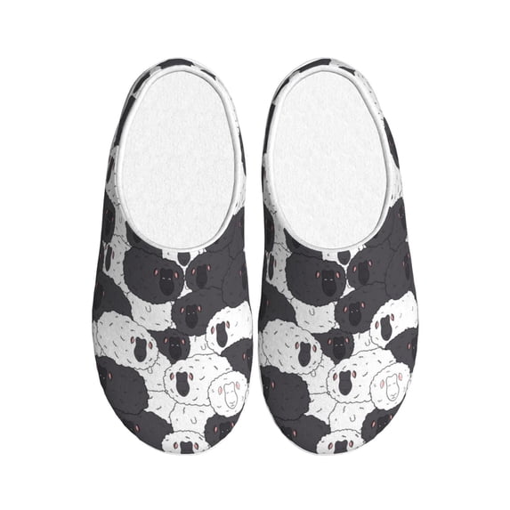Daiia Black And White Sheeps Print Women’s Fuzzy Slippers Memory Foam Lightweight House Shoes Cozy Loafer Flannel House Shoes-35/36