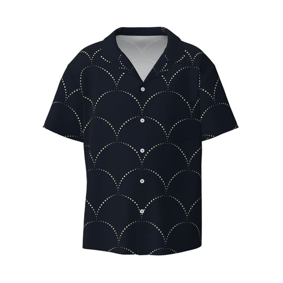 Daiia Black Fish scales Men's Linen Shirts Short Sleeve Casual Shirts Button Down Shirt for Men Beach Summer Wedding Shirt-Medium
