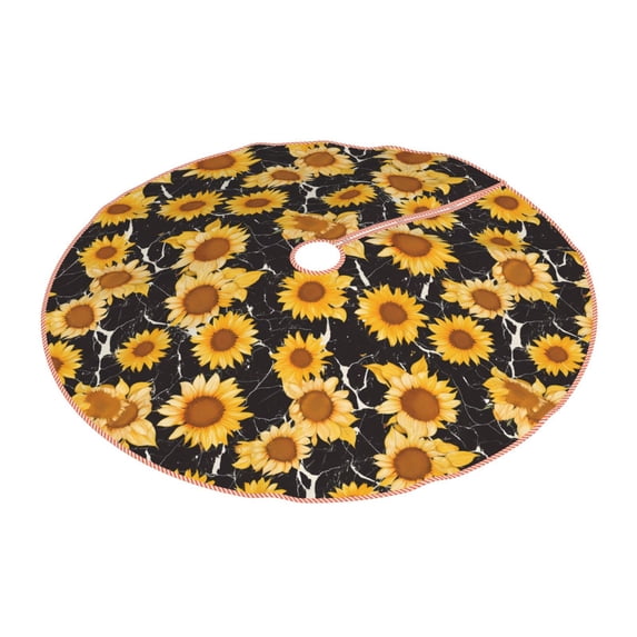 Daiia Black Marble Pattern Sunflower Drawing Merry Christmas Tree Skirt , Xmas Large Lace-up Tree Skirt, Santa Snowflakes Rustic Home Decorations New Year Party Farmhouse Decor-48"