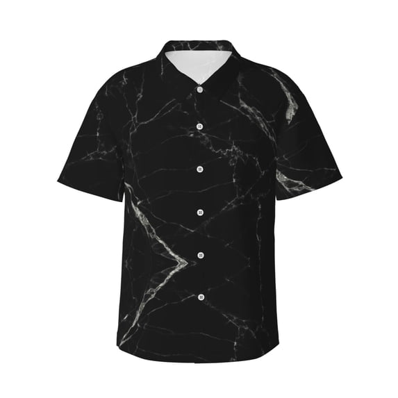Daiia Black Marble Texture Abstract Hawaiian Shirt for Men Gentle Cotton Regular Short Sleeve Casual-Small