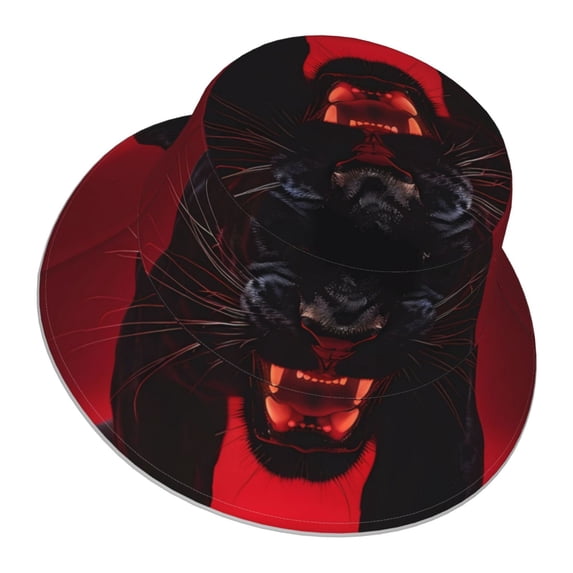 Daiia Black Panther Red Background Pattern Bucket Hat - Trendy Cotton Sun Hat for Beach, Golf, Fishing - Fun Outdoor Vacation Boonie for Men and Women