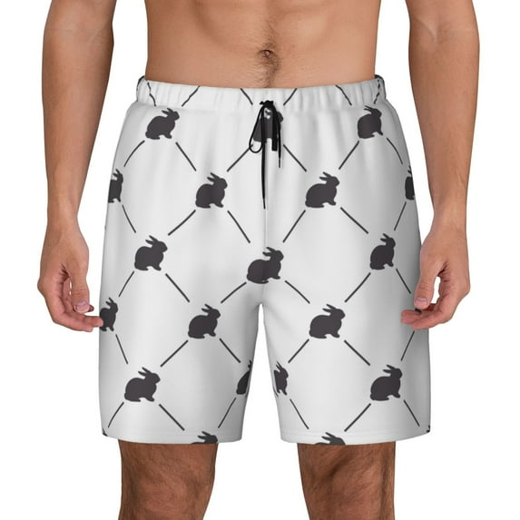 Daiia Black Rabbit Mens Swim Trunks Swim Shorts Quick Dry Swim Shorts with Mesh Lining Pockets-Medium