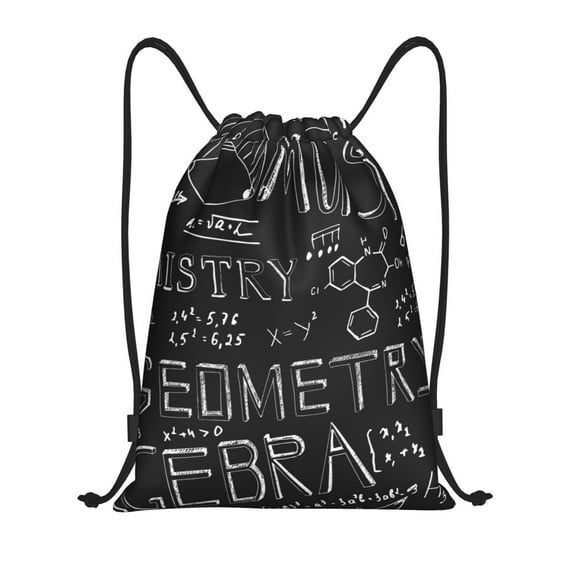 Daiia Black Scientific Pattern Drawstring Backpack, Gym Bag, Lightweight Backpack, Water-Resistant Bag Travel Sports Backpack, Fitness Bag, Yoga Bag-Medium