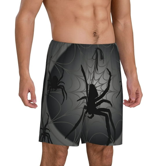 Daiia Black Spiders Mens Woven Stretch Pajama Short,Short Pajama Pants-Large