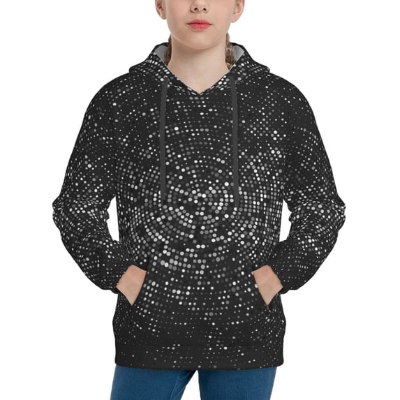 Daiia Black And White Dotted for Boys Fashion Hoodies & Sweatshirts with Kangaroo Pocket,Hooded Sweatshirt for Kid, Breathable& Moisture Wicking-Large
