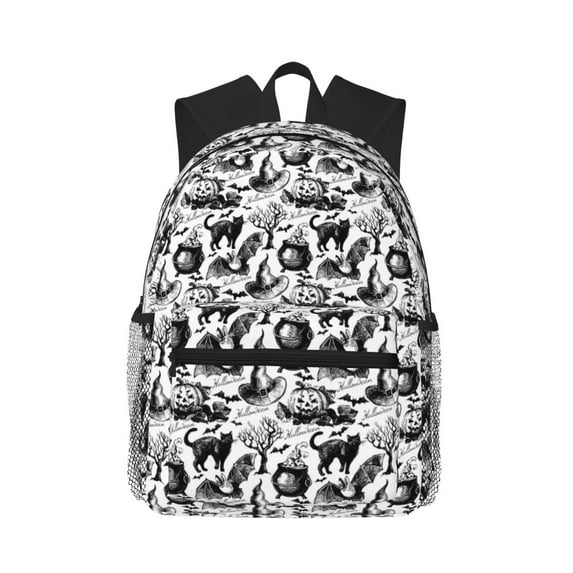 Daiia Black White Halloween School Backpack for Men Women, Unisex Large Waterproof Bookbag Schoolbag Casual Daypack for High School/College/Teens/Travel/Work Black