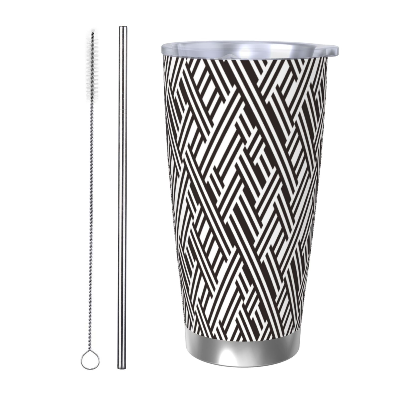 Daiia Black White Stripes Printed 20oz Insulated Coffee Cup with Straw ...