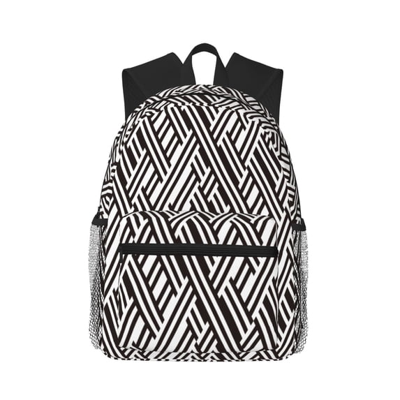 Daiia Black White Stripes School Backpack for Men Women, Unisex Large Waterproof Bookbag Schoolbag Casual Daypack for High School/College/Teens/Travel/Work Black