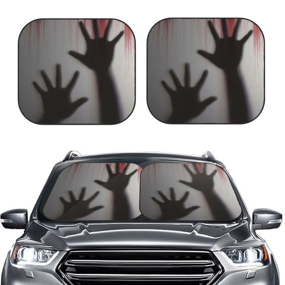 Daiia Bloody Hand Behind 2PCS Car Windshield Sun Shade, Foldable Sun Shield for Car Front Window, Auto Sun Blocker Visor Protector Universal for Truck SUV Pickup-Small
