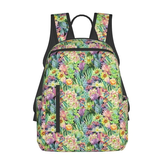 Daiia Watercolor Blooming Cactus School Backpack for Men and Women Lightweight Backpack Durable Backpack Water-Resistant,Travel,Work Bag