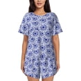 thumbnail image 1 of Daiia Blue And White Flowers Pattern Womens Pajama Sets Short Sleeve Pajamas for Women Sets Soft Lounge Sets Casual Round Neck Sleepwear PJS-3X-Large, 1 of 7