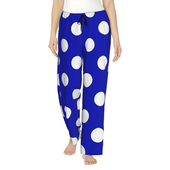 Daiia Blue And White Polka Dot Women's Sleep Pant with Pockets and Drawstring,Pajama Pants-XX-Large