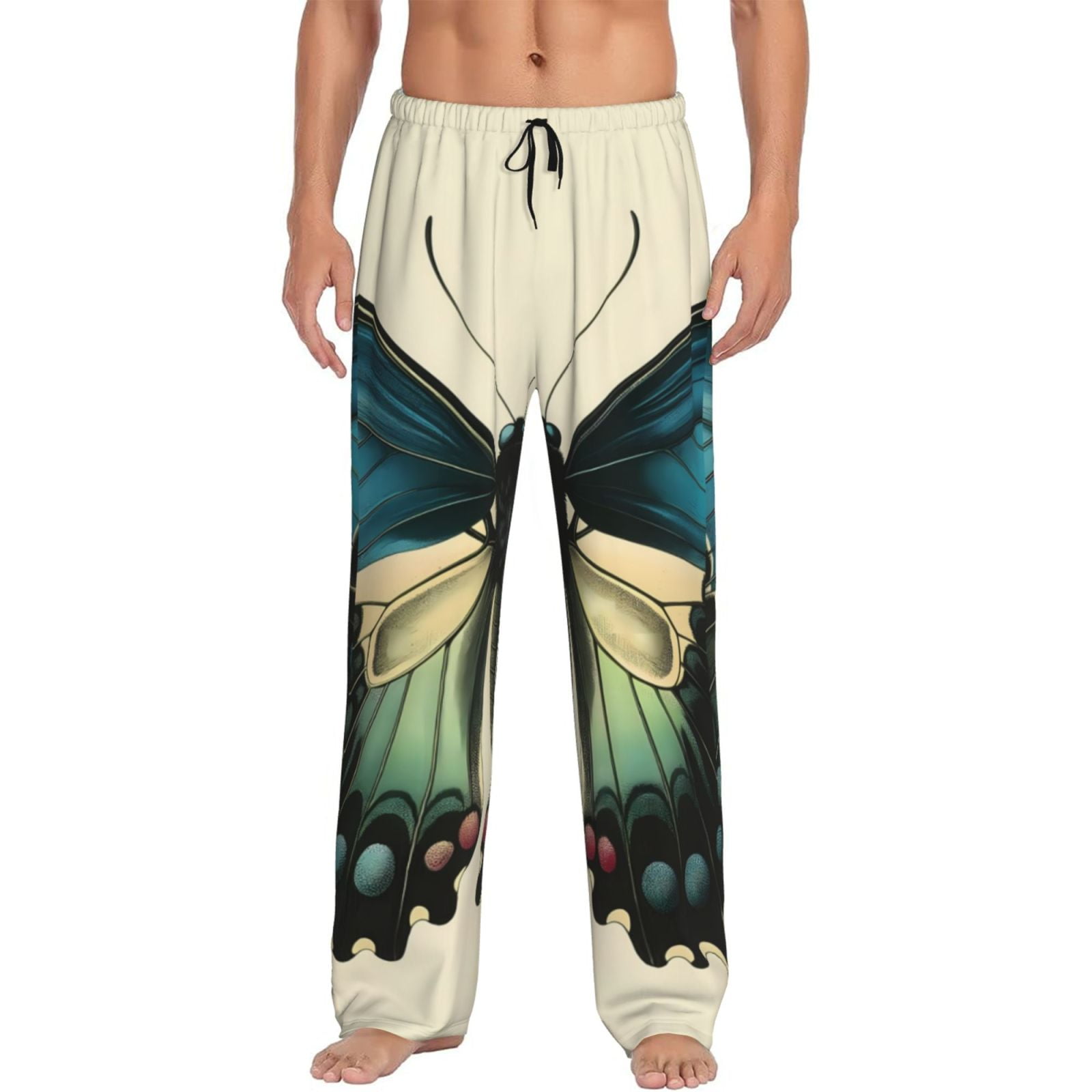 Colorful Butterflies Men's Pajama Pants – Soft Lounge Pants With Drawstring & Pockets For Sleeping, Relaxing